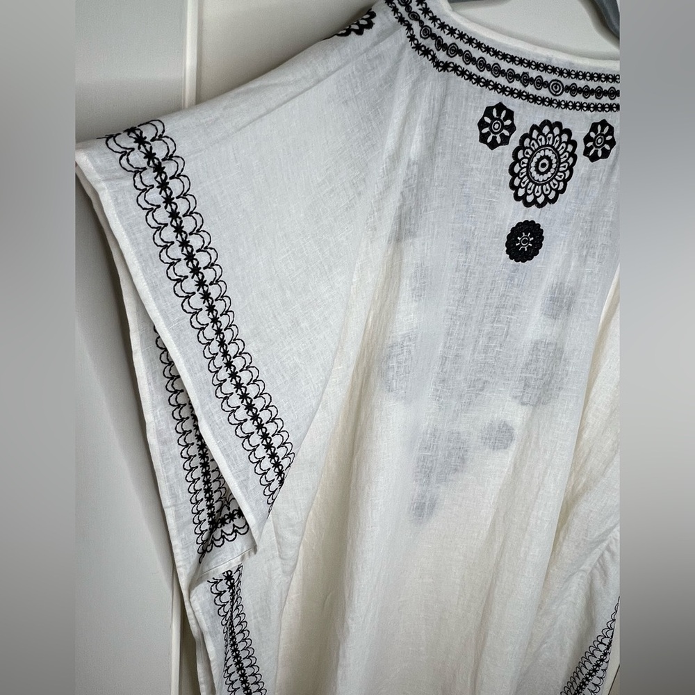 Echo Cream Linen Blend Amalfi Caftan W/Black Embroidery, Sz XL, NWT - Picture 5 of 8